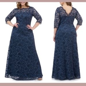 NWT JS Collections [ PLUS 22W ] Bateau Neck Lace Gown In‎ Mineral Blue